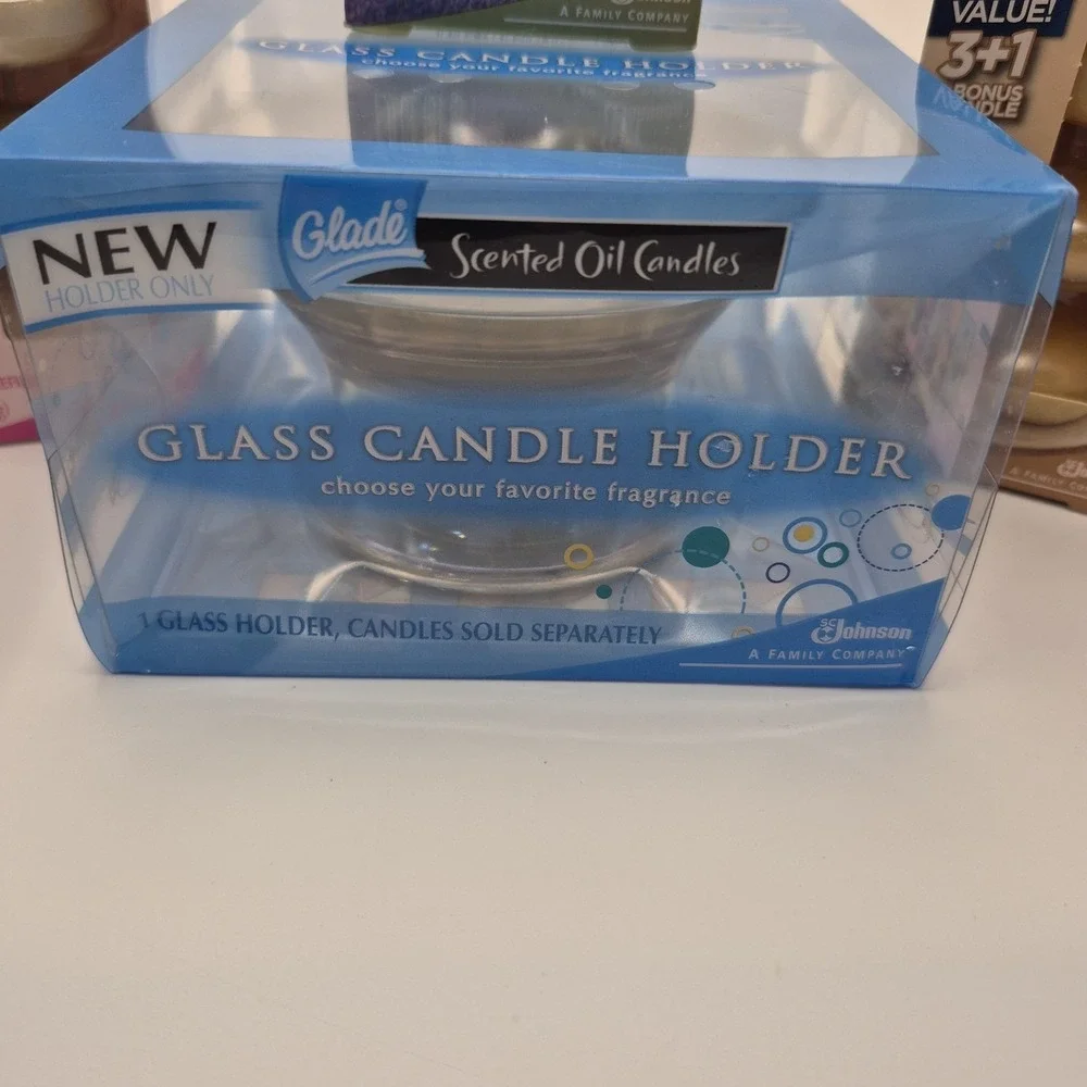 Glade Scented Oil Glass Holder & Lot Of 5 Oil Candle Refills